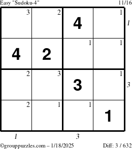 The grouppuzzles.com Easy Sudoku-4 puzzle for Saturday January 18, 2025 with all 3 steps marked