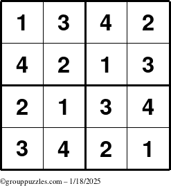 The grouppuzzles.com Answer grid for the Sudoku-4 puzzle for Saturday January 18, 2025