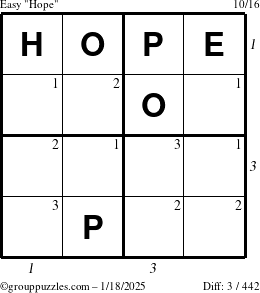 The grouppuzzles.com Easy Hope puzzle for Saturday January 18, 2025 with all 3 steps marked