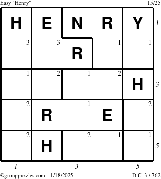 The grouppuzzles.com Easy Henry puzzle for Saturday January 18, 2025 with all 3 steps marked