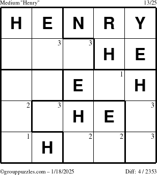 The grouppuzzles.com Medium Henry puzzle for Saturday January 18, 2025 with the first 3 steps marked