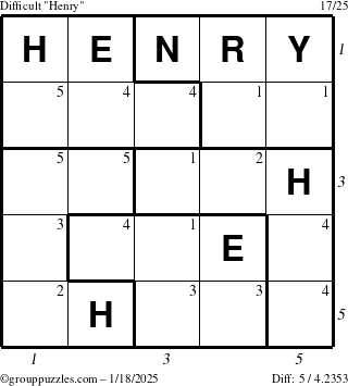 The grouppuzzles.com Difficult Henry puzzle for Saturday January 18, 2025 with all 5 steps marked