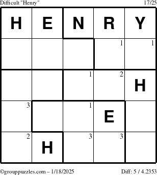 The grouppuzzles.com Difficult Henry puzzle for Saturday January 18, 2025 with the first 3 steps marked