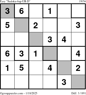 The grouppuzzles.com Easy Sudoku-6up-UR-D puzzle for Saturday January 18, 2025