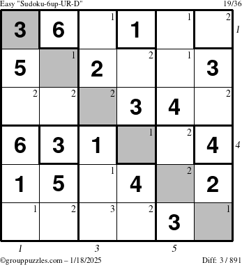 The grouppuzzles.com Easy Sudoku-6up-UR-D puzzle for Saturday January 18, 2025 with all 3 steps marked