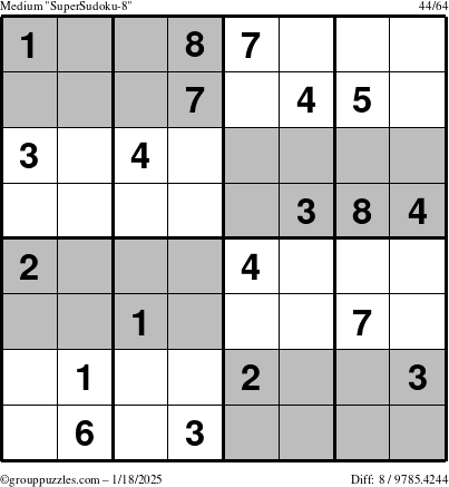 The grouppuzzles.com Medium SuperSudoku-8 puzzle for Saturday January 18, 2025