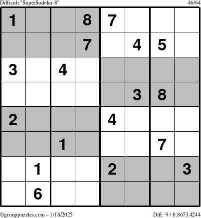 The grouppuzzles.com Difficult SuperSudoku-8 puzzle for Saturday January 18, 2025