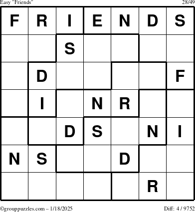 The grouppuzzles.com Easy Friends puzzle for Saturday January 18, 2025