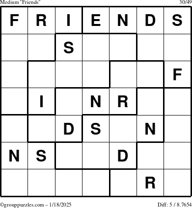 The grouppuzzles.com Medium Friends puzzle for Saturday January 18, 2025