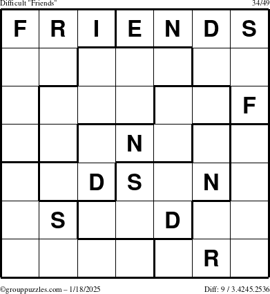 The grouppuzzles.com Difficult Friends puzzle for Saturday January 18, 2025