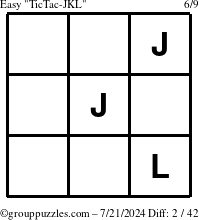 The grouppuzzles.com Easy TicTac-JKL puzzle for Sunday July 21, 2024