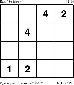 The grouppuzzles.com Easy Sudoku-4 puzzle for Sunday July 21, 2024