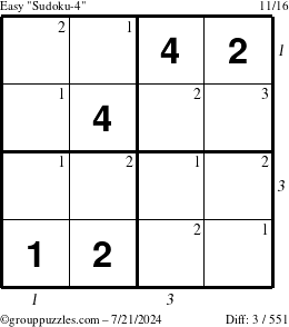 The grouppuzzles.com Easy Sudoku-4 puzzle for Sunday July 21, 2024 with all 3 steps marked