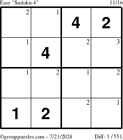 The grouppuzzles.com Easy Sudoku-4 puzzle for Sunday July 21, 2024 with the first 3 steps marked