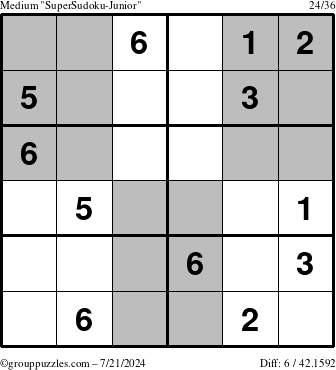 The grouppuzzles.com Medium SuperSudoku-Junior puzzle for Sunday July 21, 2024