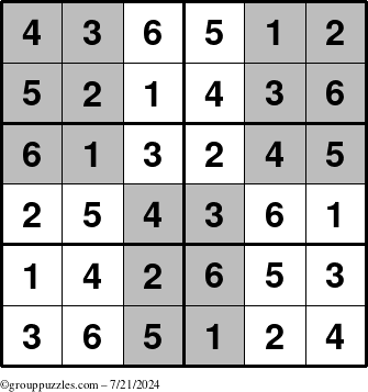 The grouppuzzles.com Answer grid for the SuperSudoku-Junior puzzle for Sunday July 21, 2024