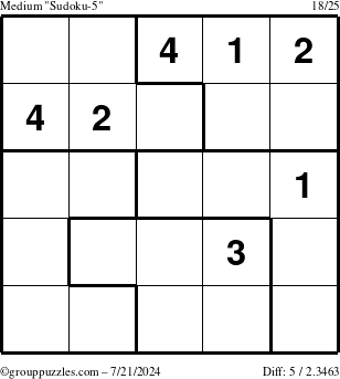 The grouppuzzles.com Medium Sudoku-5 puzzle for Sunday July 21, 2024