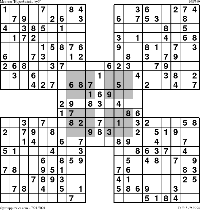 The grouppuzzles.com Medium HyperSudoku-by5 puzzle for Sunday July 21, 2024