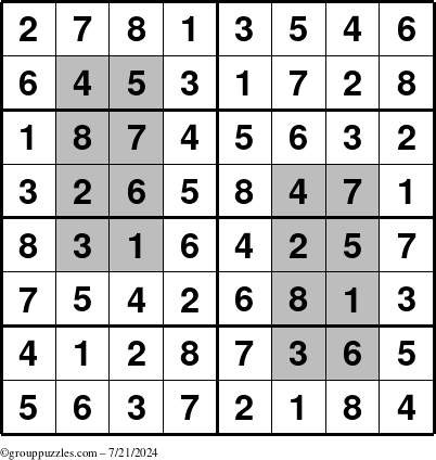 The grouppuzzles.com Answer grid for the HyperSudoku-8 puzzle for Sunday July 21, 2024