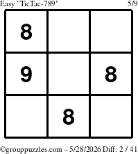 The grouppuzzles.com Easy TicTac-789 puzzle for Thursday May 28, 2026