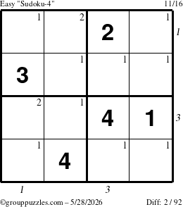 The grouppuzzles.com Easy Sudoku-4 puzzle for Thursday May 28, 2026 with all 2 steps marked