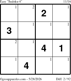The grouppuzzles.com Easy Sudoku-4 puzzle for Thursday May 28, 2026 with the first 2 steps marked