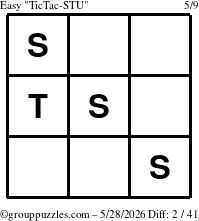 The grouppuzzles.com Easy TicTac-STU puzzle for Thursday May 28, 2026