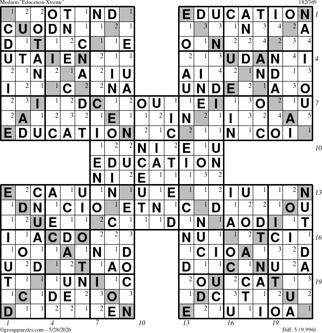 The grouppuzzles.com Medium Education-Xtreme puzzle for Thursday May 28, 2026 with all 5 steps marked