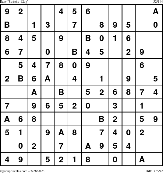 The grouppuzzles.com Easy Sudoku-12up puzzle for Thursday May 28, 2026