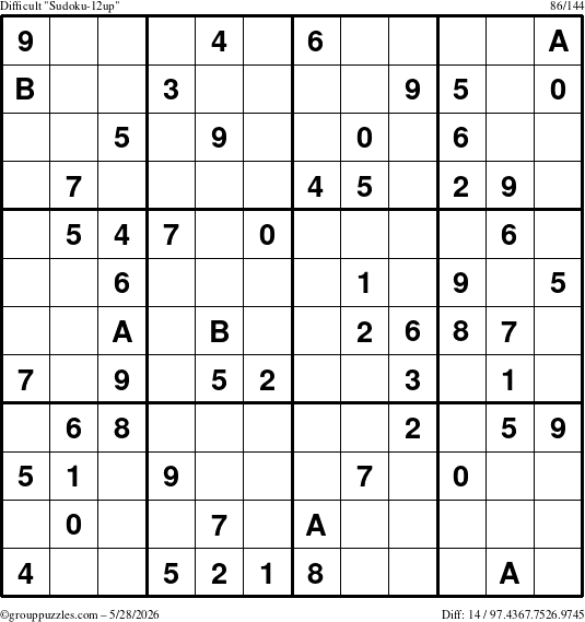The grouppuzzles.com Difficult Sudoku-12up puzzle for Thursday May 28, 2026