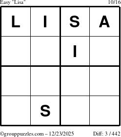 The grouppuzzles.com Easy Lisa puzzle for Tuesday December 23, 2025