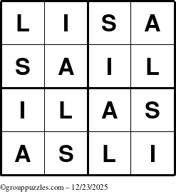 The grouppuzzles.com Answer grid for the Lisa puzzle for Tuesday December 23, 2025