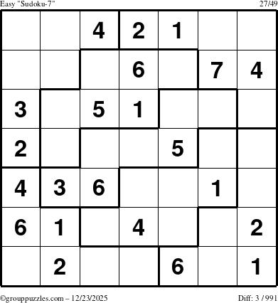 The grouppuzzles.com Easy Sudoku-7 puzzle for Tuesday December 23, 2025