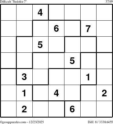 The grouppuzzles.com Difficult Sudoku-7 puzzle for Tuesday December 23, 2025