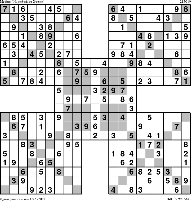 The grouppuzzles.com Medium HyperSudoku-Xtreme puzzle for Tuesday December 23, 2025