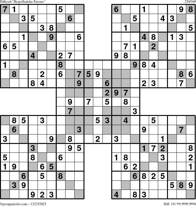 The grouppuzzles.com Difficult HyperSudoku-Xtreme puzzle for Tuesday December 23, 2025