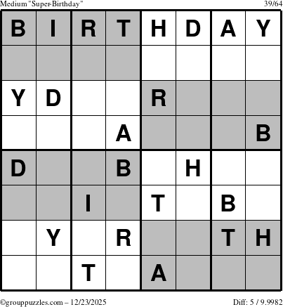 The grouppuzzles.com Medium Super-Birthday puzzle for Tuesday December 23, 2025