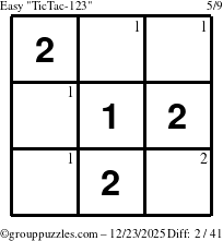 The grouppuzzles.com Easy TicTac-123 puzzle for Tuesday December 23, 2025 with the first 2 steps marked