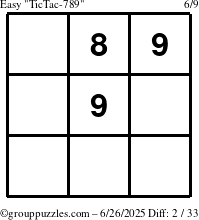 The grouppuzzles.com Easy TicTac-789 puzzle for Thursday June 26, 2025