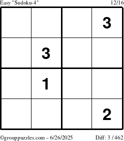 The grouppuzzles.com Easy Sudoku-4 puzzle for Thursday June 26, 2025