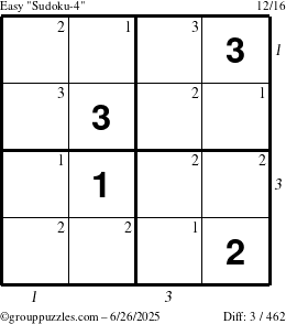 The grouppuzzles.com Easy Sudoku-4 puzzle for Thursday June 26, 2025 with all 3 steps marked