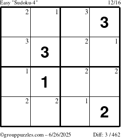 The grouppuzzles.com Easy Sudoku-4 puzzle for Thursday June 26, 2025 with the first 3 steps marked