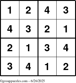 The grouppuzzles.com Answer grid for the Sudoku-4 puzzle for Thursday June 26, 2025