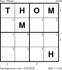 The grouppuzzles.com Easy Thom puzzle for Thursday June 26, 2025 with all 3 steps marked