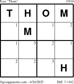 The grouppuzzles.com Easy Thom puzzle for Thursday June 26, 2025 with the first 3 steps marked