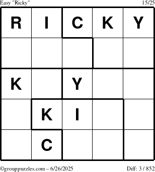 The grouppuzzles.com Easy Ricky puzzle for Thursday June 26, 2025