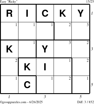 The grouppuzzles.com Easy Ricky puzzle for Thursday June 26, 2025 with all 3 steps marked