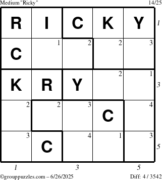 The grouppuzzles.com Medium Ricky puzzle for Thursday June 26, 2025 with all 4 steps marked