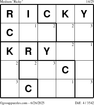 The grouppuzzles.com Medium Ricky puzzle for Thursday June 26, 2025 with the first 3 steps marked