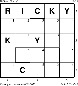 The grouppuzzles.com Difficult Ricky puzzle for Thursday June 26, 2025 with all 5 steps marked